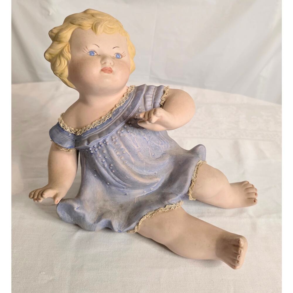 Vintage Large Piano Baby Ceramic Figurine Shelf Sitter (not marked) 7 1/2 x 9 in
